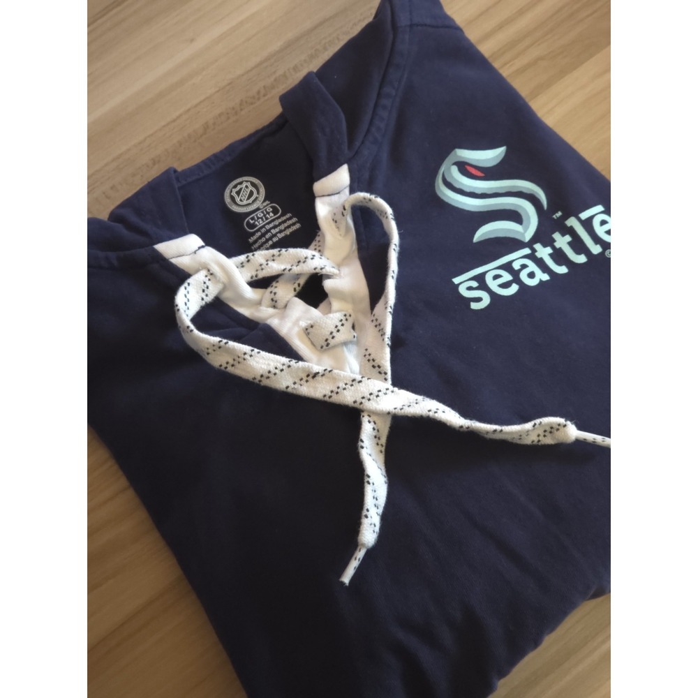 NHL Seattle Kraken Women's Navy Lace-Up V-Neck‎ Hooded Pullover Hoodie Size L